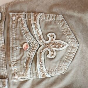 Rock Revival Tan Designer Jeans with Intricate Embroidery